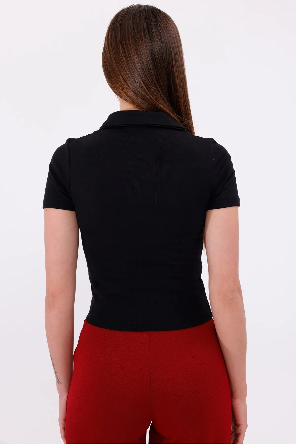 Sarte Royal Kadın Ekru Düğmesiz Polo Yaka Tshirt-SRT5003