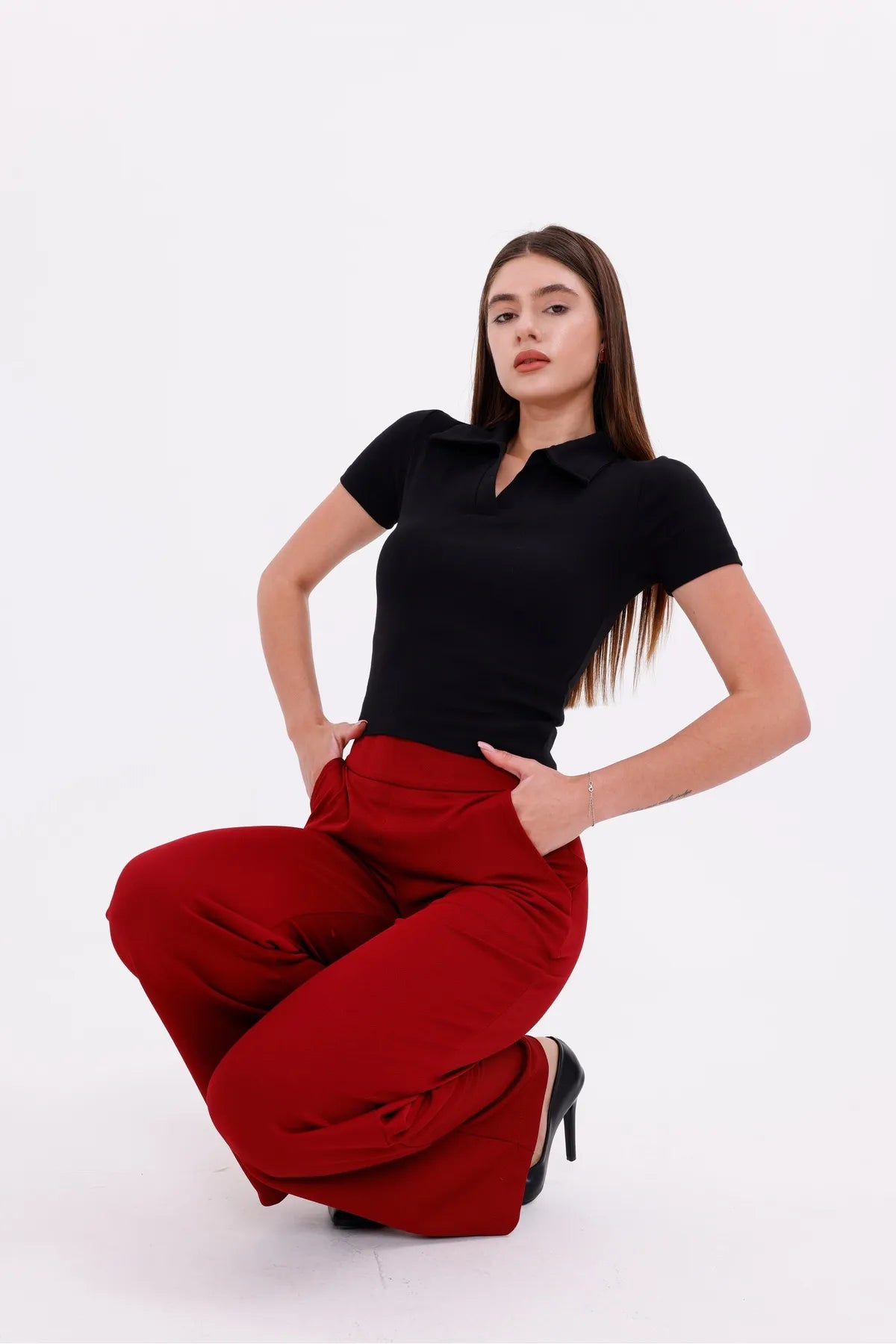 Sarte Royal Kadın Ekru Düğmesiz Polo Yaka Tshirt-SRT5003