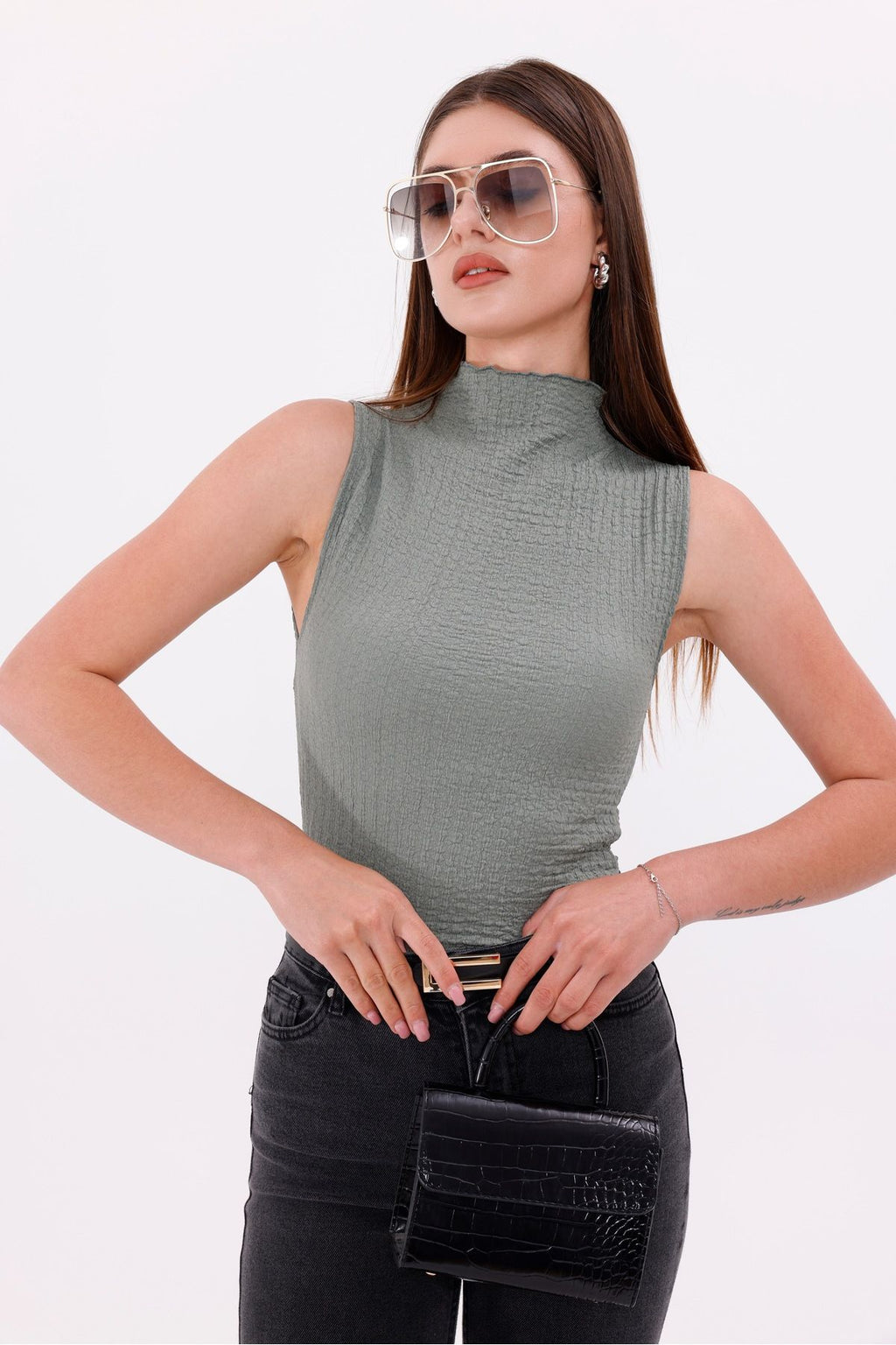 Sarte Royal Kadın Yeşil Kolsuz Bürümcük Bluz