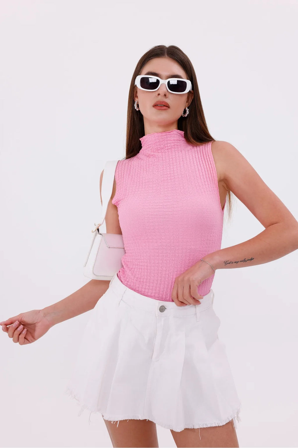 Sarte Royal Kadın Pembe Kolsuz Bürümcük Bluz