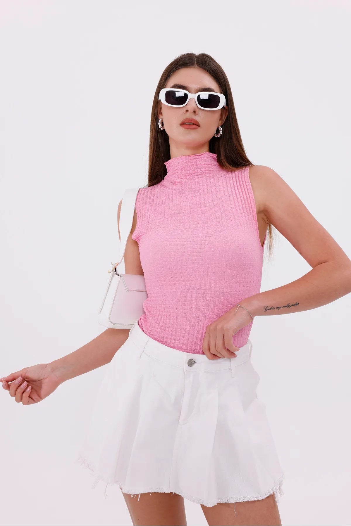 Sarte Royal Kadın Pembe Kolsuz Bürümcük Bluz