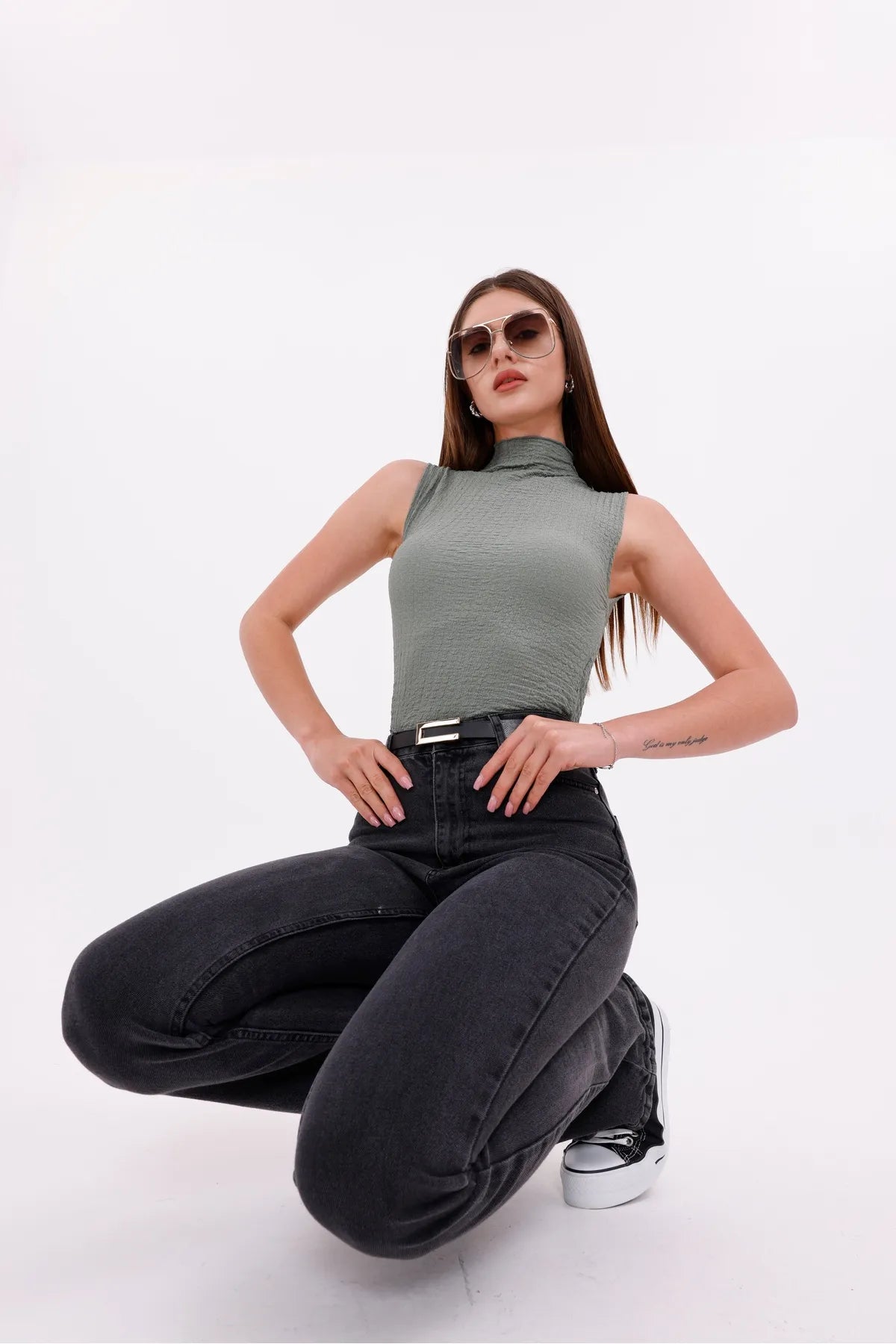 Sarte Royal Kadın Yeşil Kolsuz Bürümcük Bluz