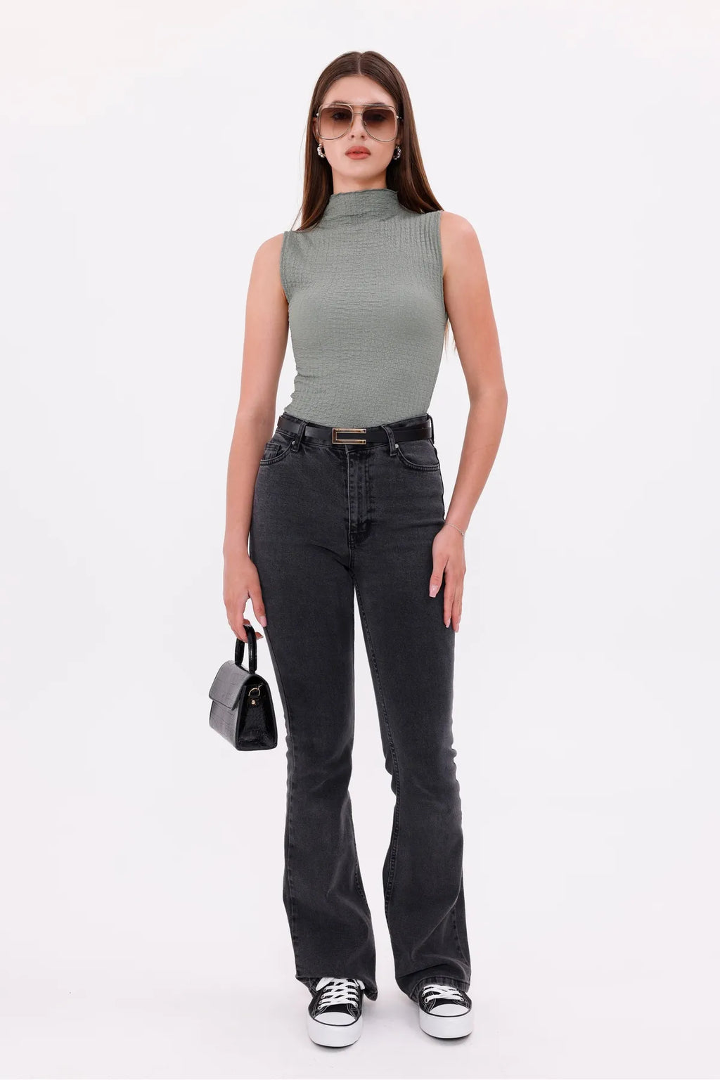 Sarte Royal Kadın Yeşil Kolsuz Bürümcük Bluz