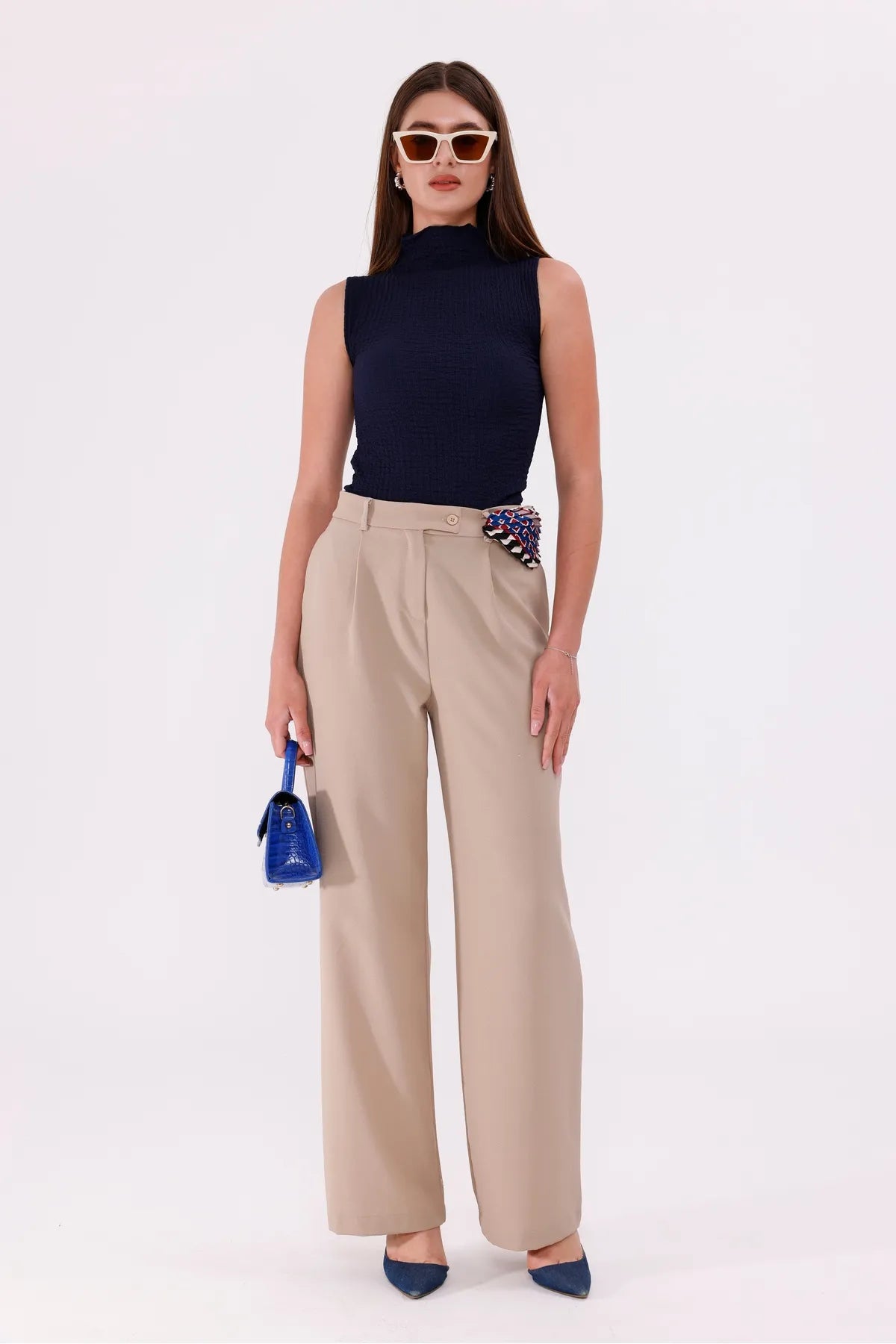 Sarte Royal Kadın Lacivert Kolsuz Bürümcük Bluz