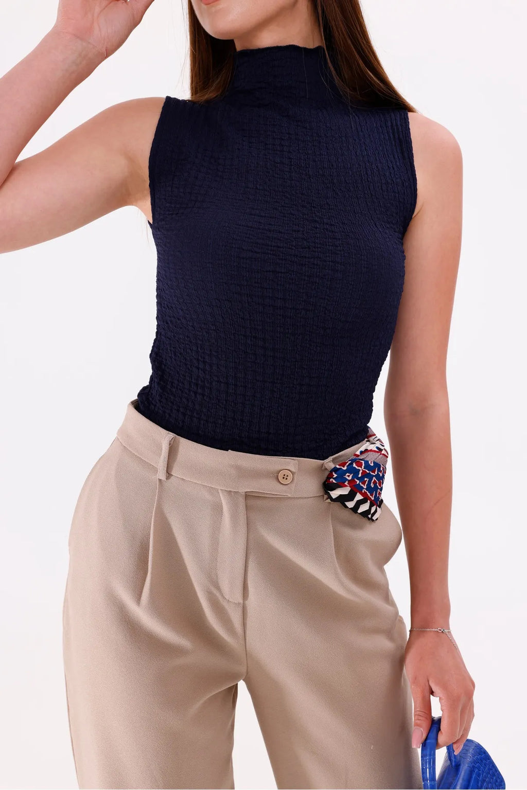 Sarte Royal Kadın Lacivert Kolsuz Bürümcük Bluz