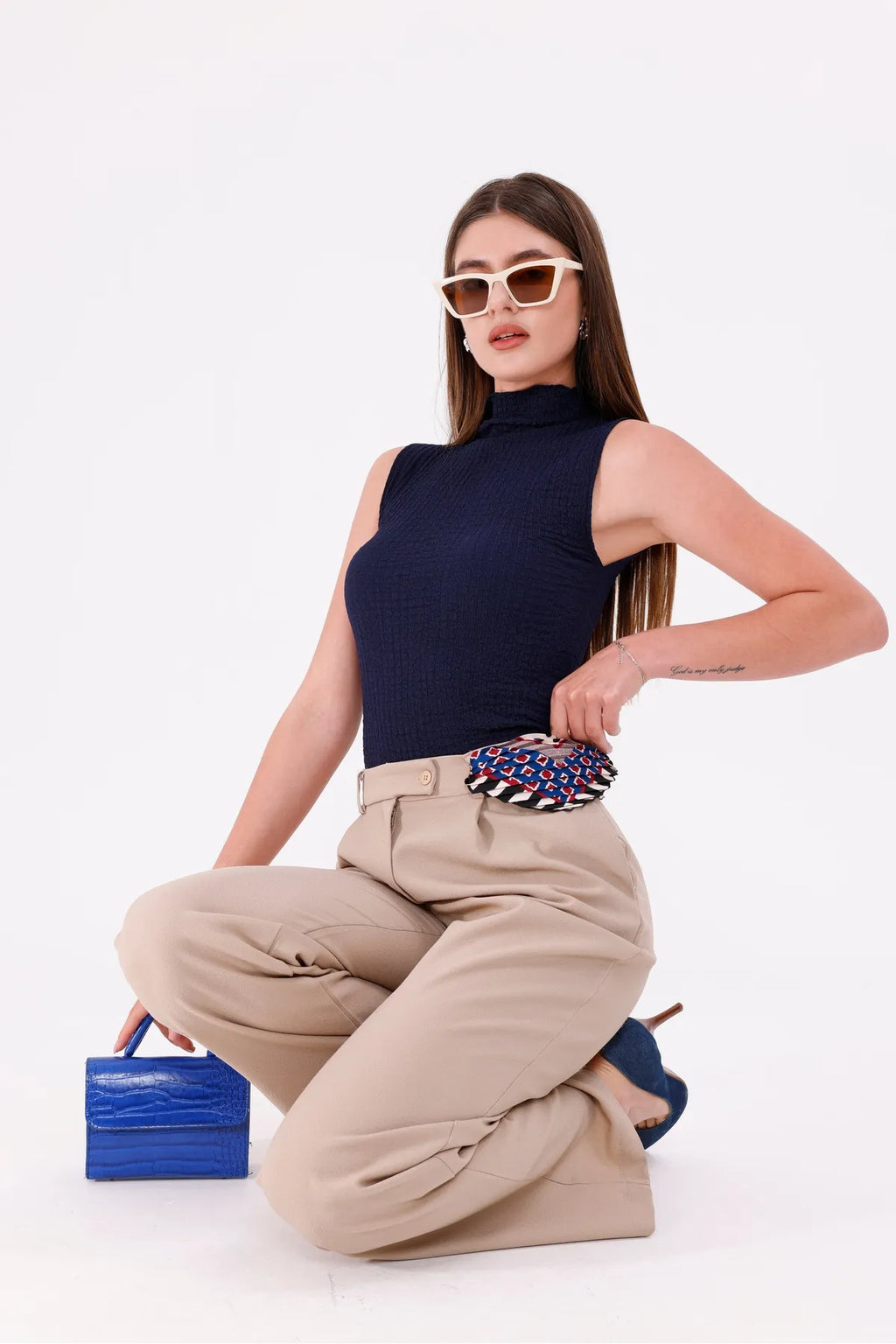 Sarte Royal Kadın Lacivert Kolsuz Bürümcük Bluz