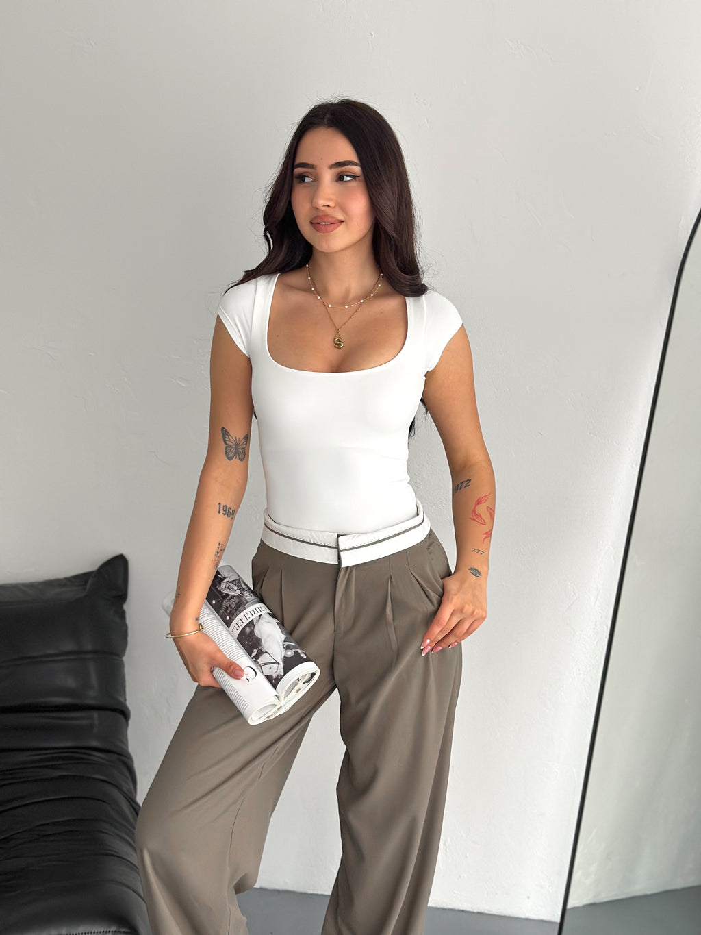 Sarte Royal Kadın Kare Yaka Beyaz Basic Tişört