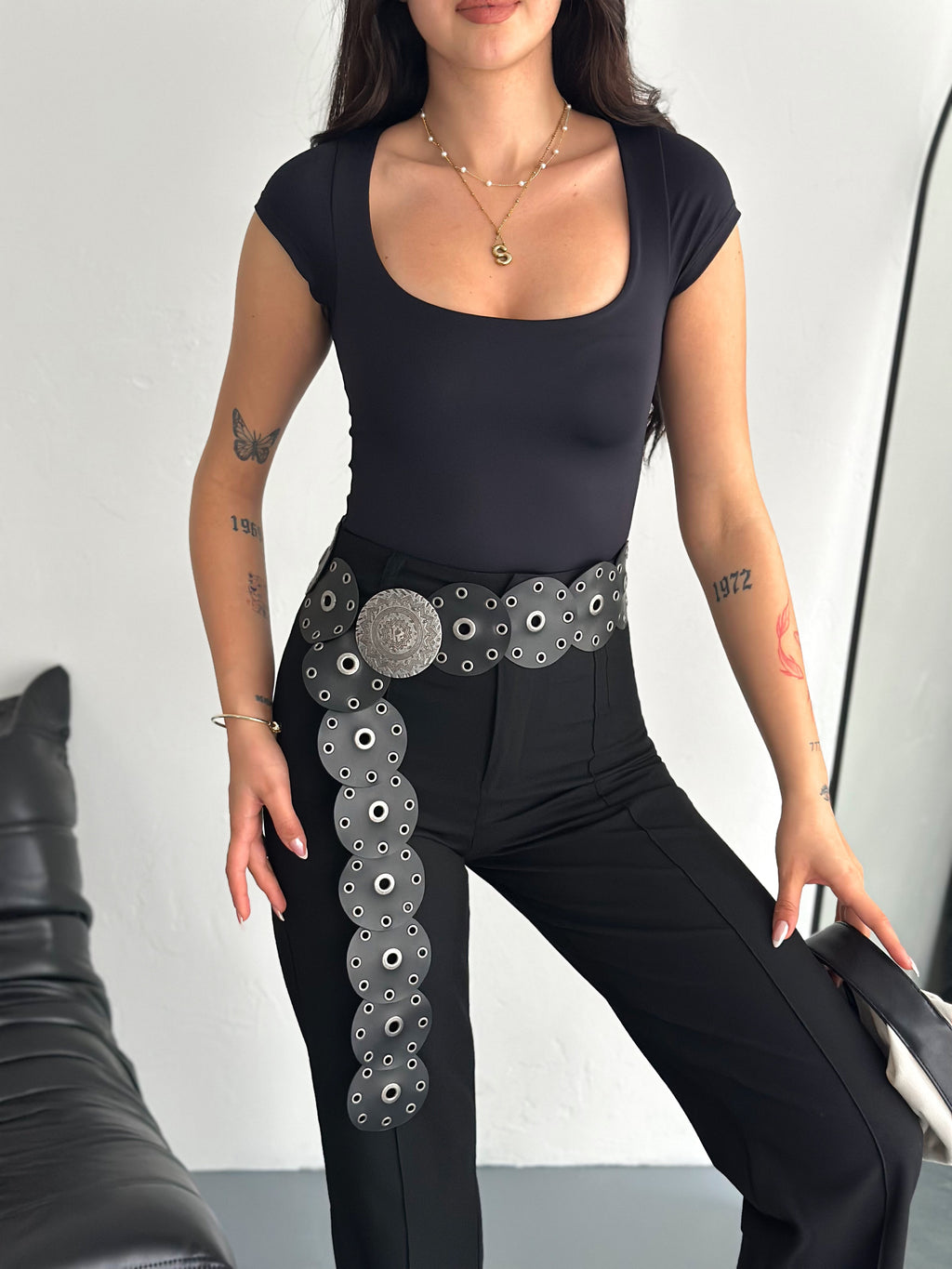 Kadın Kare Yaka Siyah Basic T-Shirt