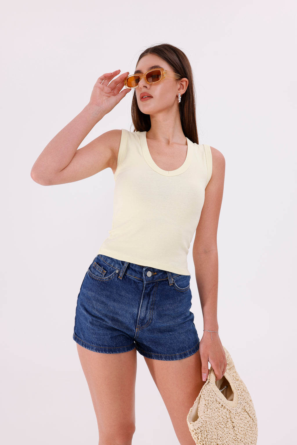 Sarı Fitted/Vücuda Oturan Kolsuz Esnek Örme Atlet - SRT5006YLW