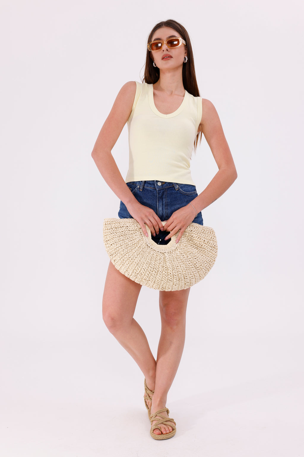 Sarı Fitted/Vücuda Oturan Kolsuz Esnek Örme Atlet - SRT5006YLW