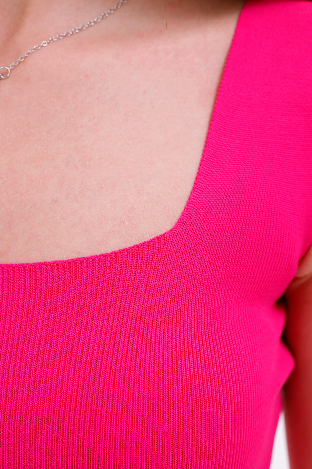 Kadın Fuşya Kolsuz Bluz - Kalın Askılı Atlet ince Yazlık Kare Yaka Triko