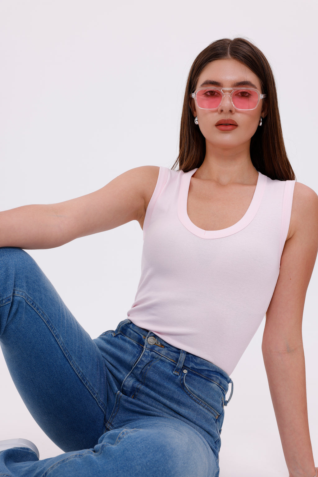 Pembe Fitted/Vücuda Oturan Kolsuz Esnek Örme Atlet - SRT5006PNK