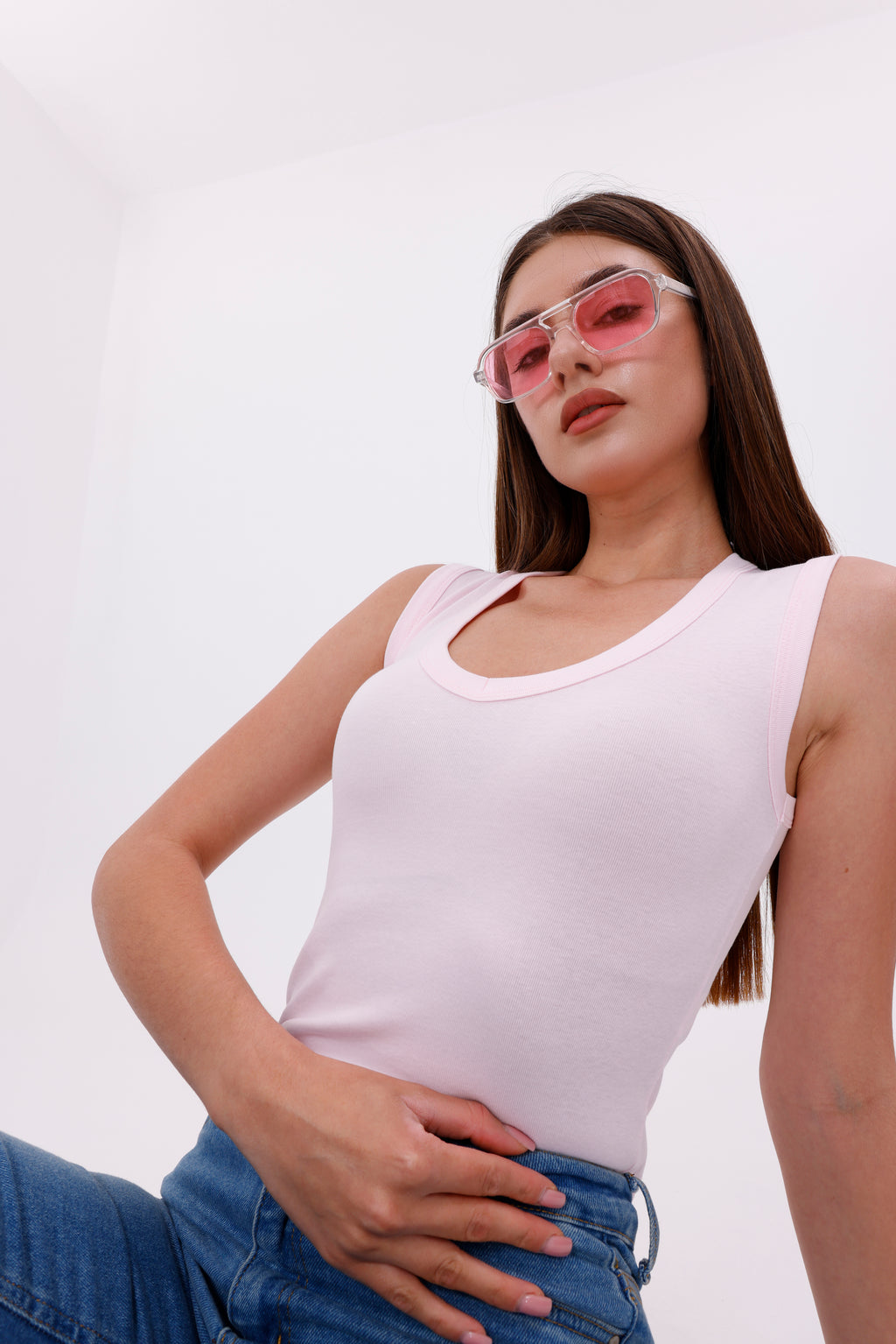 Pembe Fitted/Vücuda Oturan Kolsuz Esnek Örme Atlet - SRT5006PNK