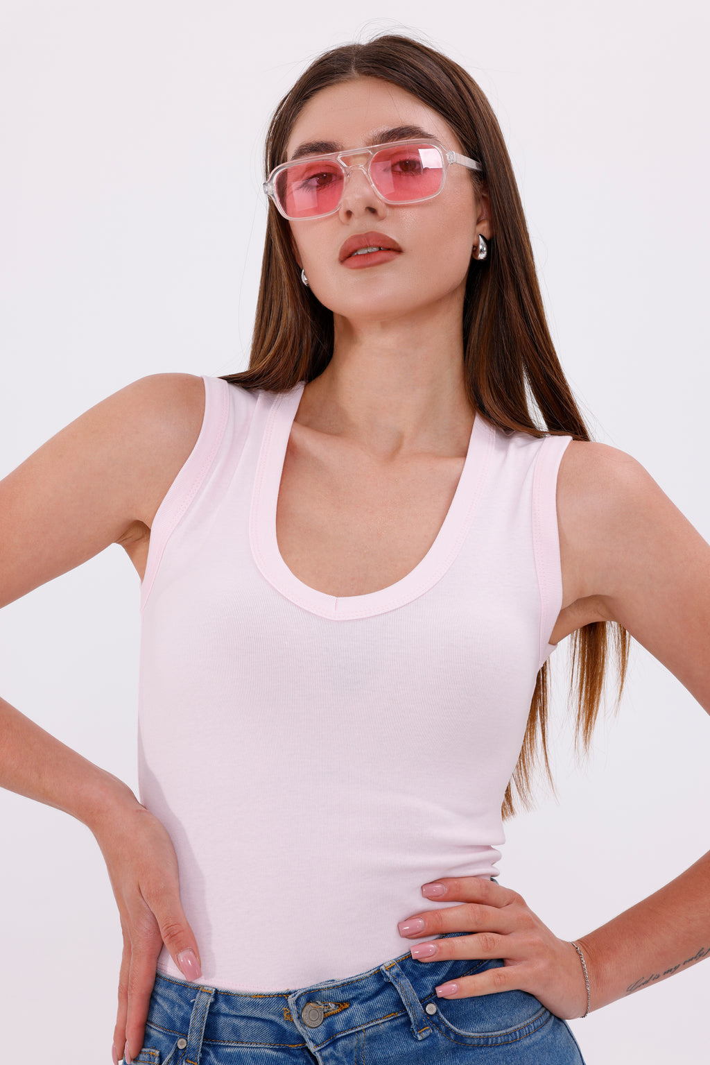 Pembe Fitted/Vücuda Oturan Kolsuz Esnek Örme Atlet - SRT5006PNK