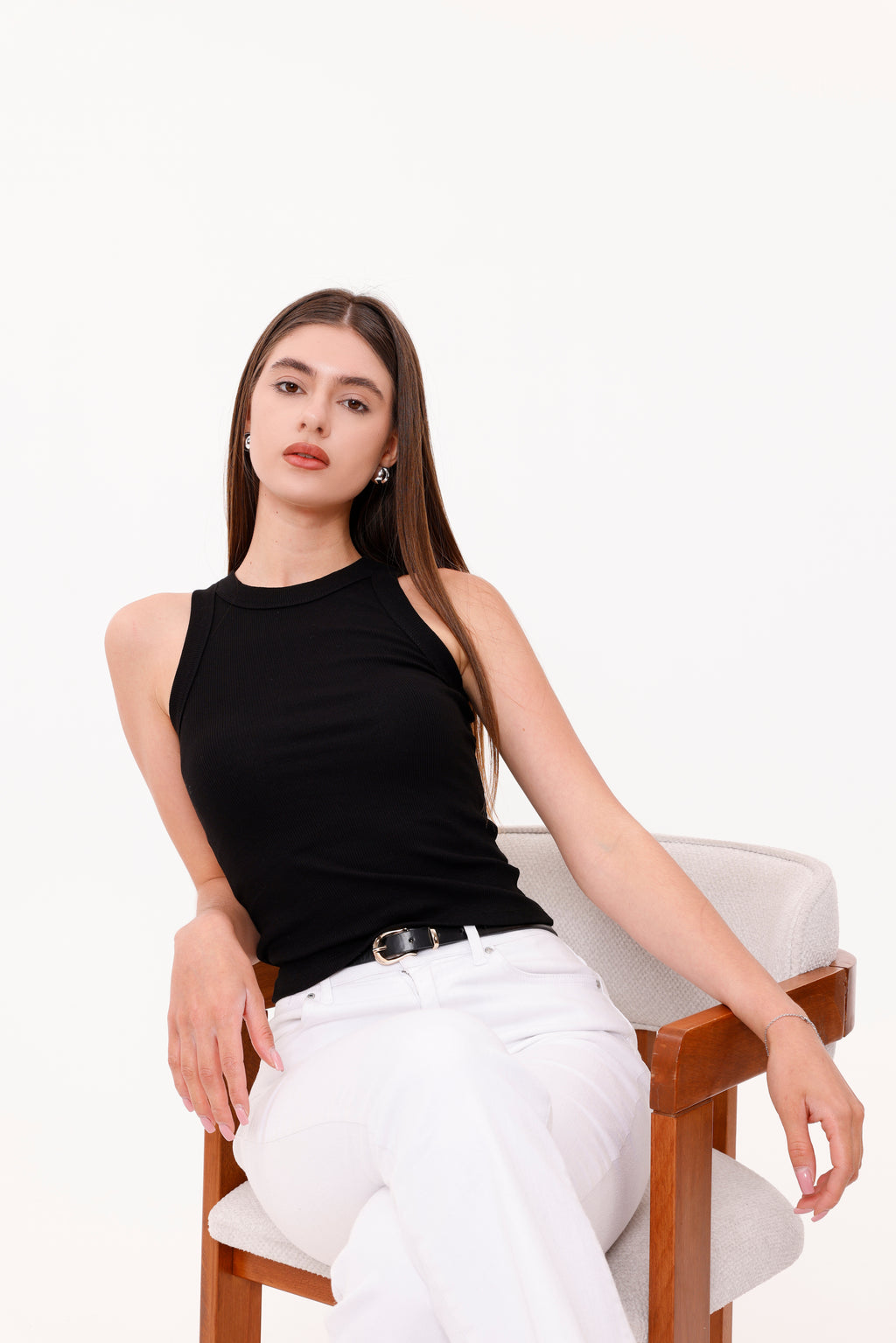 Siyah Fitilli Bisiklet Yaka Kolsuz Bluz - SRT5005