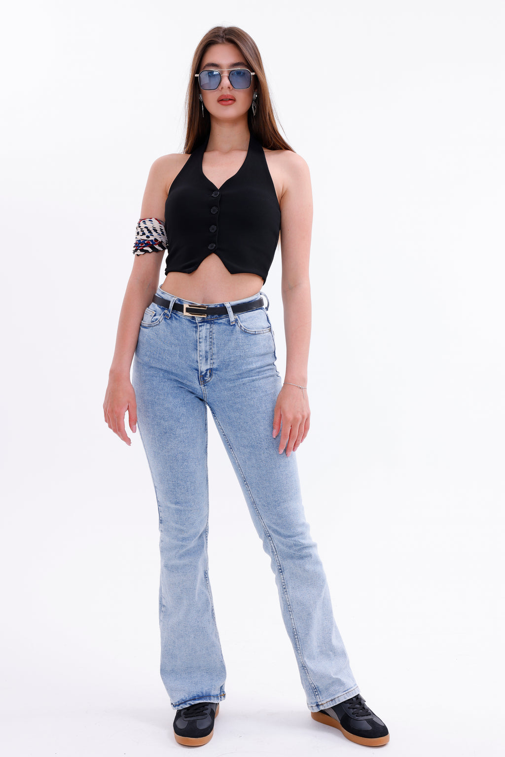 Boyundan Askılı Siyah Crop Yelek